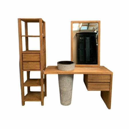 badkamer set van teakhout wasmeubel spiegel en kast