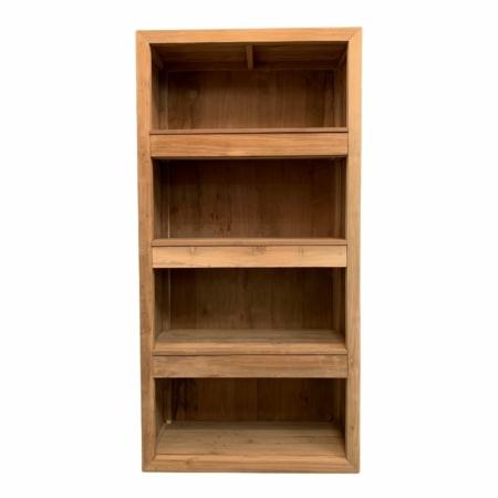boekenkast met 3 greeploze laden massief teakhout