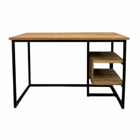 bureau met stalen frame met teakhouten blad