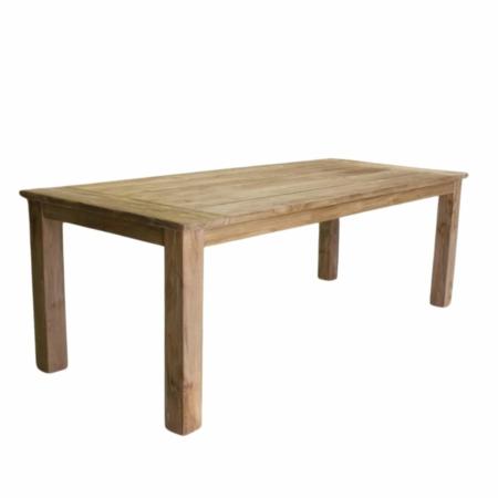 geborstelde teaktafel met houten poten