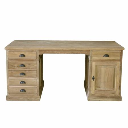 landelijk bureau met 6 laden en een deur teakhout