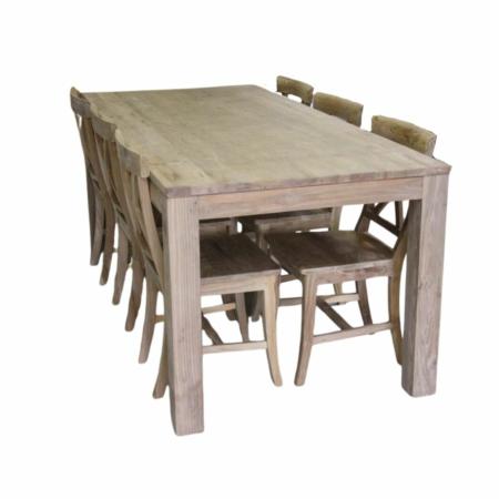 rechthoekige teaktafel met vierkante houten poten