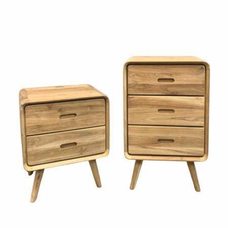 nachtkasten retro stijl met tapse poten en afgeronde hoeken