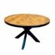 ronde teaktafel met visgraten blad