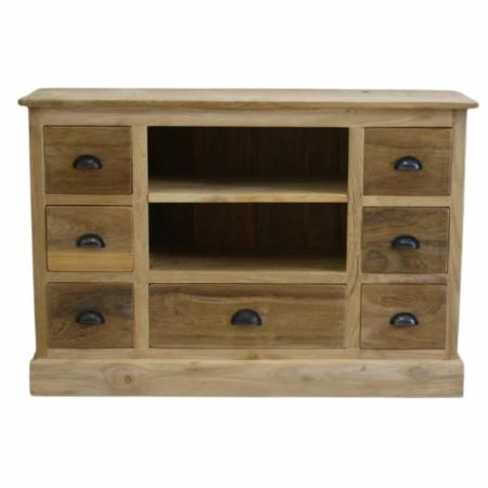 tv meubel met 7 laden en twee open vakken 120 cm breed