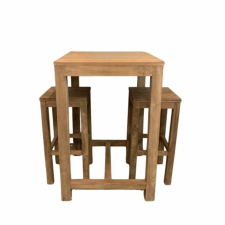 vierkante bartafel met 2 barkrukken teakhout