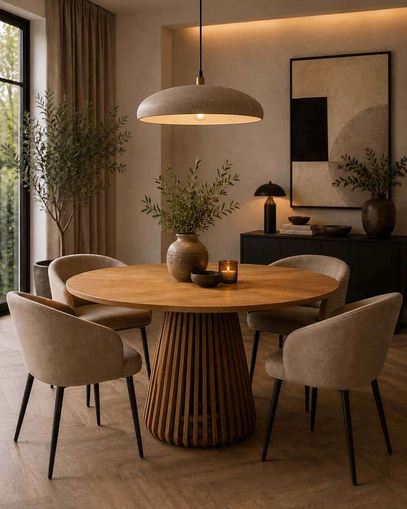 onderhoud-mangohout-versus-teakhouten-eettafel Vergelijking tussen teakhouten en mangohouten eettafel in eetkamer.